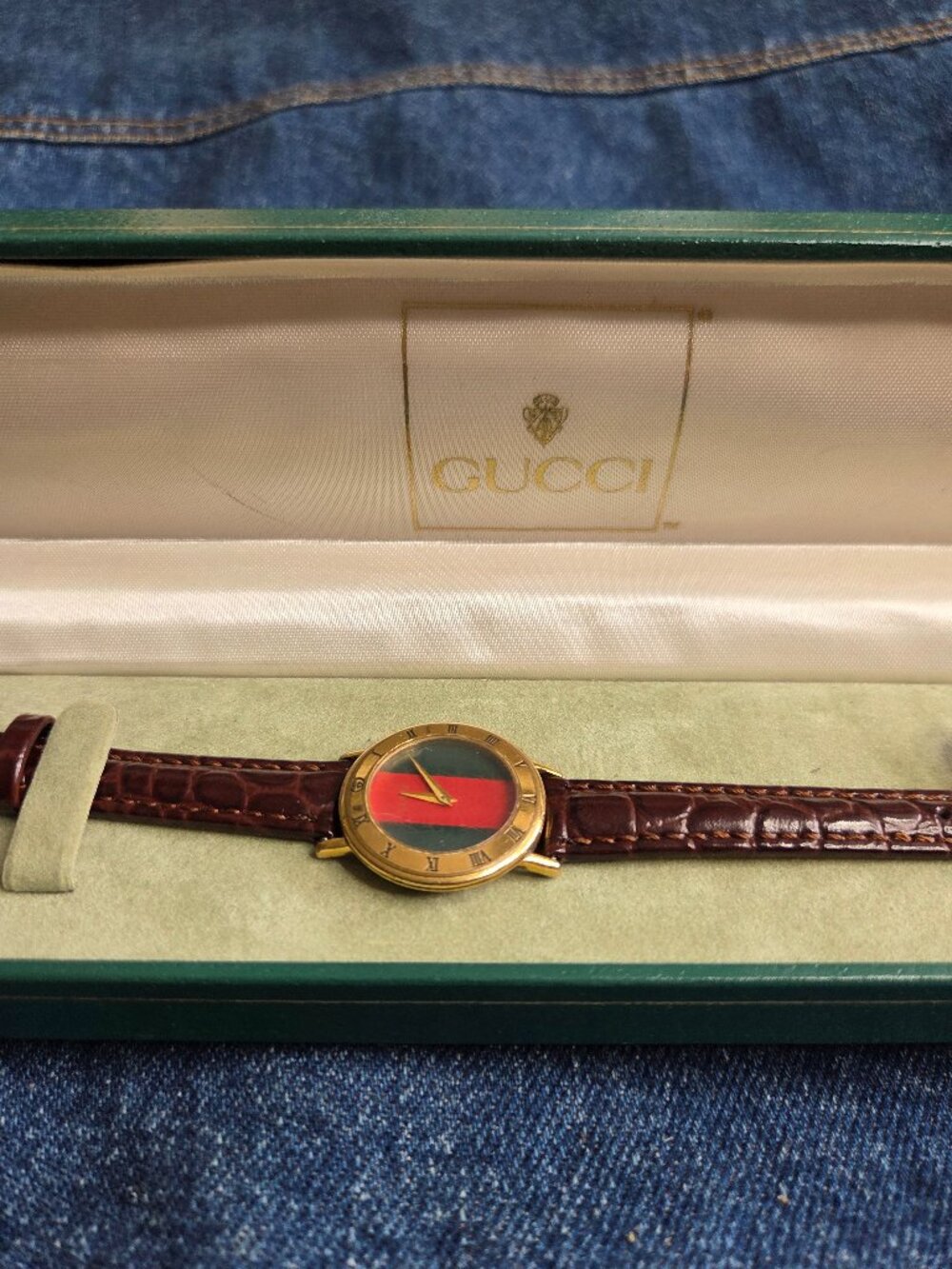 Vintage - Gucci 3000.2.L Gold Plate Sherry Line Watch Gold Red Green 33mm w/ Box